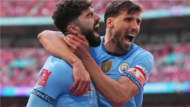  Josko Gvardiol (l) und Ruben Dias von Manchester City dürfen sich aufs Pokalfinale freuen.