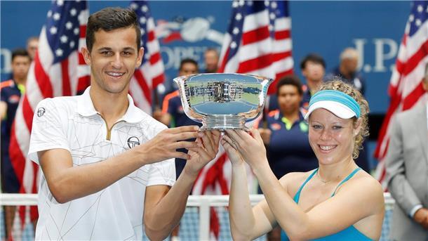 2016 gewann Laura Siegemund (r) mit Mate Pavic (l) den Mixed-Wettbewerb in New York.