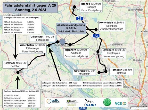 Die Route der Fahrrad-Sternfahrt am 2. Juni