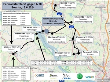 Die Route der Fahrrad-Sternfahrt am 2. Juni