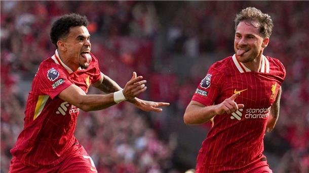 Selfie-Jubel und Tränen in Anfield: Liverpool ist Meister Alexis Mac Allister trafen Luis Diaz beim 5:1, mit dem sich Liverpool die 20. Meisterschaft sicherte.