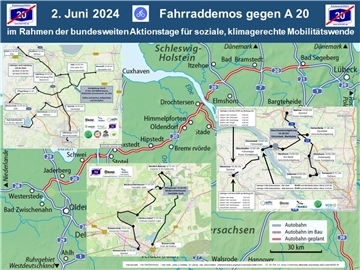 Am 2. Juni findet eine Fahrrad-Demonstration gegen die A 20 statt. Die Höhne-Oste-Radtour startet um 10.30 Uhr am Bahnhof in Bremervörde.