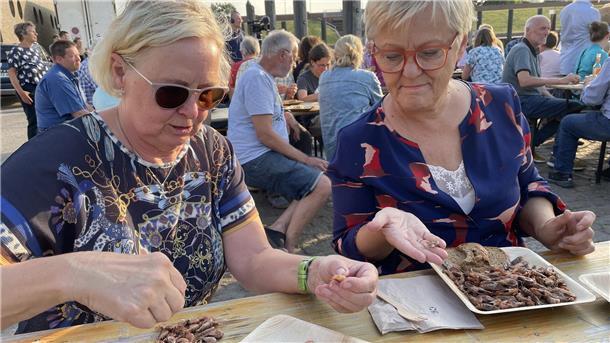Butjadinger „Gezeiten“ feiern den runden Hafengeburtstag An dem Abend im August 2022, an dem die ehemaligen Bundeslandwirtschaftsministerin Renate Künast - hier zusammen mit Ina Korter - in Fedderwardersiel zu Besuch war, entstand die Idee zu dem Programmpunkt "Krabbenpulen an der Kaje".