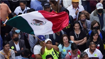 Anhänger des mexikanischen Präsidenten Lopez Obrador in Mexiko-Stadt.