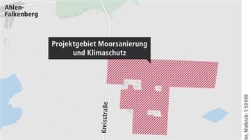 Auf diesen rot schraffierten Flächen östlich der Kreisstraße von Flögeln nach Wanna soll das neue Hochmoor entstehen.