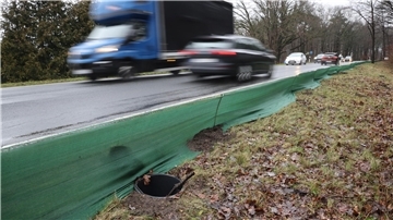 An einer stark befahrenen Straße führt der Amphibienzaun die Tiere in einen Behälter, mit dem sie Helfer auf die andere Seite bringen. Der NABU weist auf die beginnende Krötenwanderung hin.
