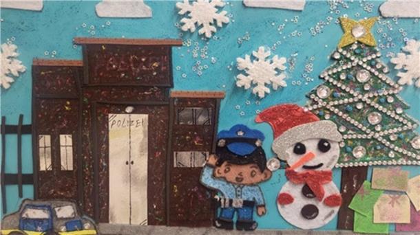 Gebasteltes und gemaltes Bild zum Thema "Polizei in der Weihnachtszeit"