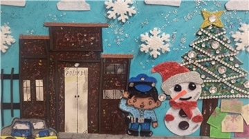 Gebasteltes und gemaltes Bild zum Thema "Polizei in der Weihnachtszeit"