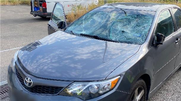 Auto fährt südlich von Basel in Menschengruppe: Verletzte Auto mit beschädigter Frontscheibe: Die Fahrerin war von der Straße abgekommen und in eine Gruppe von etwa 20 Menschen gefahren.