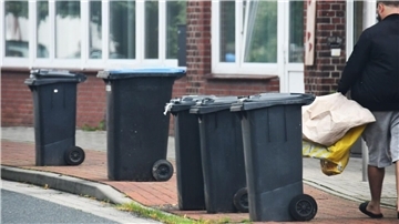 Symbolbild für Neue Müllgebühren im Landkreis Cuxhaven: Mülltonnen stehen am Straßenrand und warten auf die Leerung.