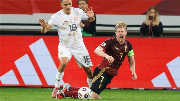Belgien und Kapitän Kevin De Bruyne (r) hatten mit Nordmazedonien große Probleme.
