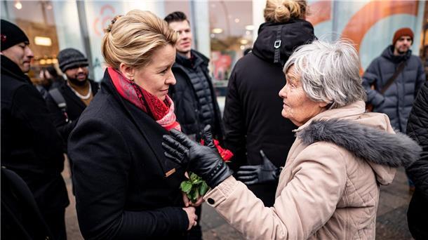 Berlins noch Regierende Bürgermeisterin Franziska Giffey (SPD) am letzten Tag des Wahlkampfs.