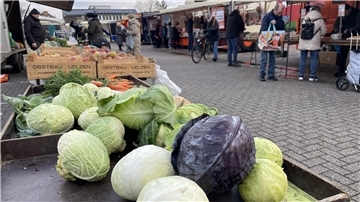 Kohlköpfe und Menschen auf dem Nordnehamer Wochenmarkt