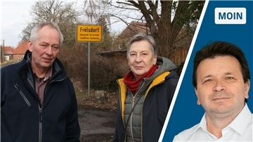 Zwei Einwohner von Frelsdorf und Ismail Kul.