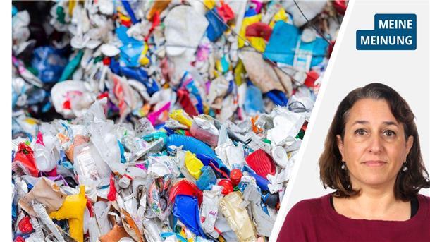 Plastikmüll und eine Frau