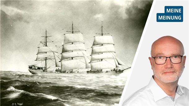 Geteiltes Bild mit Segelschiff. 