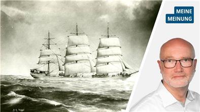 Geteiltes Bild mit Segelschiff. 