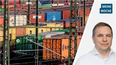 Containerzüge im Hafen und Dirk Bliedtner