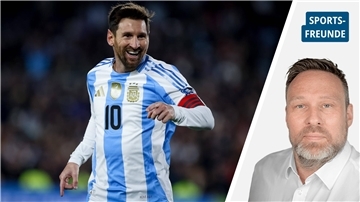 Bildkombo: Links Lionel Messi im trikot der argentinischen Fußball-Nationalmannschaft, lächelnd - rechts ein Mann in einem weißen Hemd. 