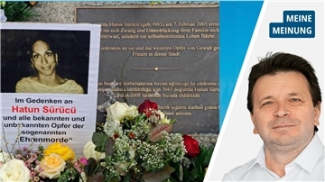 Links: Bild der ermordeten Hatun Sürücü. Rechts: NZ-Reporter Ismail Kul. 
