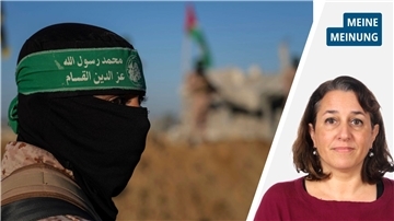 Hamas-Kämpfer und Kommentar-Autorin Mey Dudin