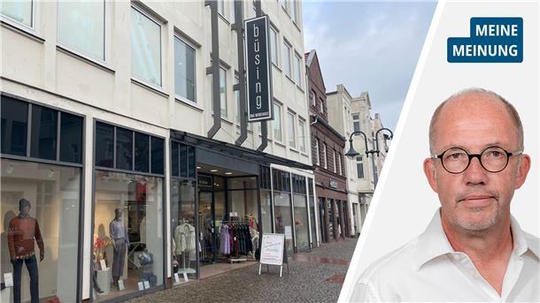Sterbende Innenstadt: Warum Nordenham keine Zeit mehr vertrödeln darf Fassade des Möbelhauses Büsing in der Fußgängerzone von Nordenham, das bald schließt.