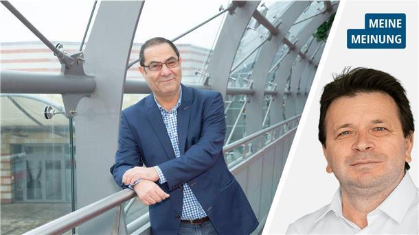 Links: Ein Mann steht vor einer Glaswand und blickt in die Kamera. Rechts: NZ-Reporter Ismail Kul.  