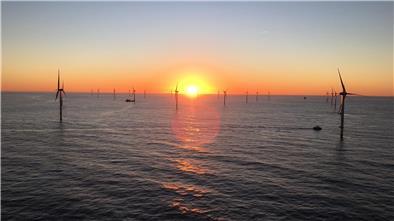 Blick auf den Offshore-Windpark Gode Wind I in der Nordsee.
