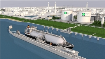 Blick auf den Stader Chemie-Park mit dem Terminal für verflüssigte Gase.Hanseatic Energy Hub