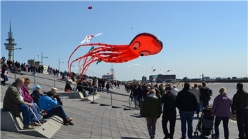 Bunte Drachen über dem Bremerhavener Weserdeich 