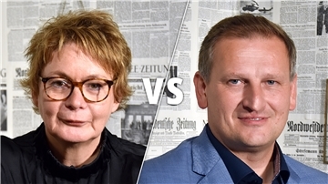 Daniela Behrens (SPD) trifft im Wahlkreis 57 - Geestland auf CDU-Politiker Claus Seebeck.