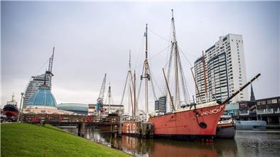 Das Feuerschiff „Elbe 3“ liegt im Museumshafen vom Deutschen Schifffahrtsmuseum in Bremerhaven.
