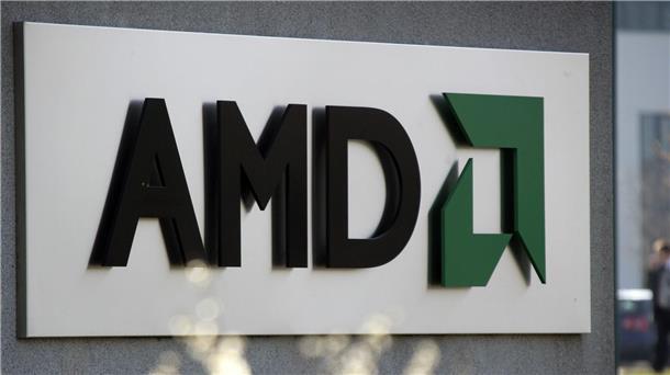 Chipkonzern AMD trotzt schwachem PC-Markt Das Fimenlogo des US-Chipherstellers AMD vor dem damaligen Standort in Dresden.