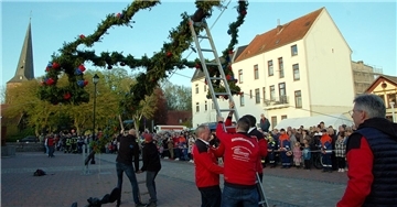 Das Maibaumsetzen in Blexen zog zahlreiche Schaulustige an.