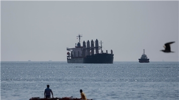Das mit Getreide beladene Frachtschiff „Lady Zehma“ ankert im Marmarameer.