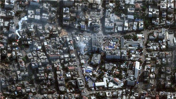 Krankenhaus ohne Sauerstoff - Lage in Gaza dramatisch Das Schifa-Krankenhaus und seine Umgebung in Gaza-Stadt. Es ist das größte Krankenhaus im Gazastreifen.