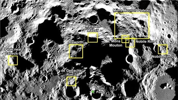 Das von der Nasa zur Verfügung gestellte Bild zeigt neun potenzielle Landegebiete.