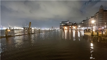 Das Wasser der Elbe flutete in der Nacht den Hamburger Fischmarkt.