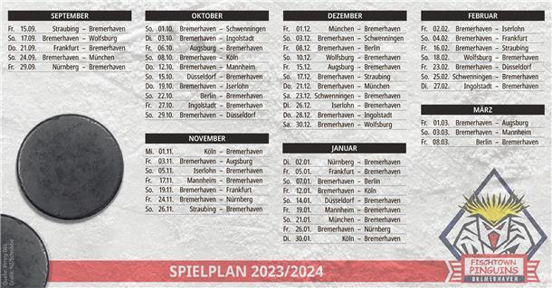 Pinguins starten in Straubing in die neue DEL-Sasion DEL-Spielplan, Saison 2023/2024, Quelle: Penny-DEL