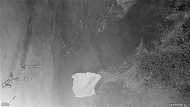 Eisberg auf Reisen Der als A23a bekannte Eisberg bewegt sich vergleichsweise schnell von den antarktischen Gewässern weg, wie Satellitenaufnahmen zeigen.