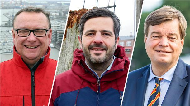 Der Bremerhavener Uwe Schmidt (SPD, von links) bleibt Bundestagsmitglied; Daniel Schneider (SPD) und Enak Ferlemann (CDU) aus dem Cuxland sind im nächsten Bundestag nicht mehr dabei.