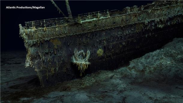 „Titanic“-Wrack: 700.000 Bilder zeigen genaues 3D-Modell Der Bug der Titanic in knapp 4000 Metern Tiefe auf dem Grund des Atlantiks.