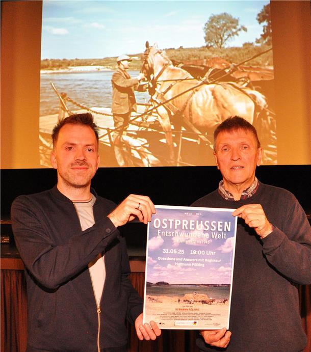 Der Filmemacher und Publizist Hermann Pölking (rechts) und sein Cutter und Filmrestaurator Daniel Tietze haben aus altem Filmmaterial einen Film über das historische Ostpreußen zusammengestellt. Am Samstagabend stellen sie diesen Film im Braker Centraltheater vor.