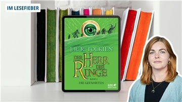 Eine Grafik mit Büchern und einem Portrait