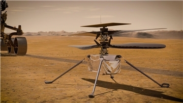 Der Mars-Hubschrauber „Ingenuity“ war im Februar 2021 mit dem Rover „Perseverance“ auf dem Mars gelandet.