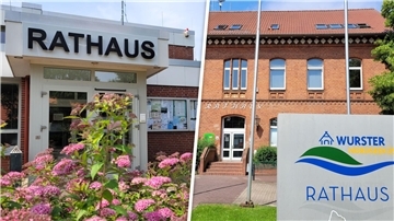 Wurster Nordseeküste: 10 Dinge, die ich vor der Bürgermeisterwahl wissen muss Die Gemeinde Wurster Nordseeküste im Landkreis Cuxhaven hat gleich zwei Rathäuser - eines in Nordholz (links) und eines in Dorum.