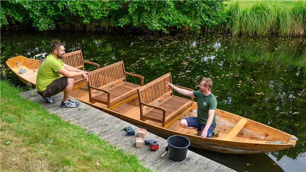 Der neue Spreewald-Kahn wird aus verleimten Holzplatten gebaut.