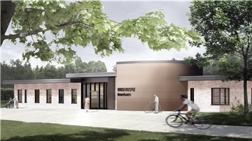 Der runde Raum der Stille soll ein markantes Element des neuen Haven-Hospiz werden. Ein Erinnerungsgarten und neu gepflanzte Bäume sollen das aus Holz und Klinker gebaute Haus abrunden. Momentan erledige man Kanalarbeiten und Fundamentaushub, schildert Architekt Moritz Greiling von der Specht-Gruppe im Bremerhavener Gesundheitsausschuss der Stadtverordneten. Und er nannte erneut einen späteren Öffnungstermin: Das Unternehmen strebt Herbst 2022 an.