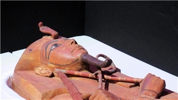 Der Sarkophag von Ramses II. in einer Transportkiste.