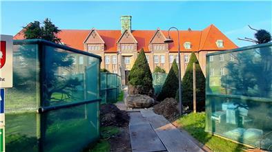 Die abgestorbenen Eiben am Nordenhamer Amtsgericht werden zurzeit ersetzt. Die Eibenallee war im Jahr 2017 stark zurückgeschnitten worden. Das haben nicht alle Bäume überlebt.